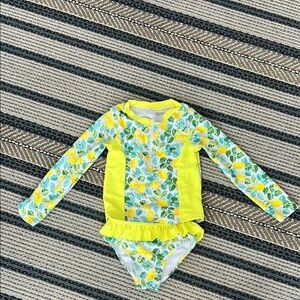 Nicole Miller Yellow and Green Rashguard Swim Top